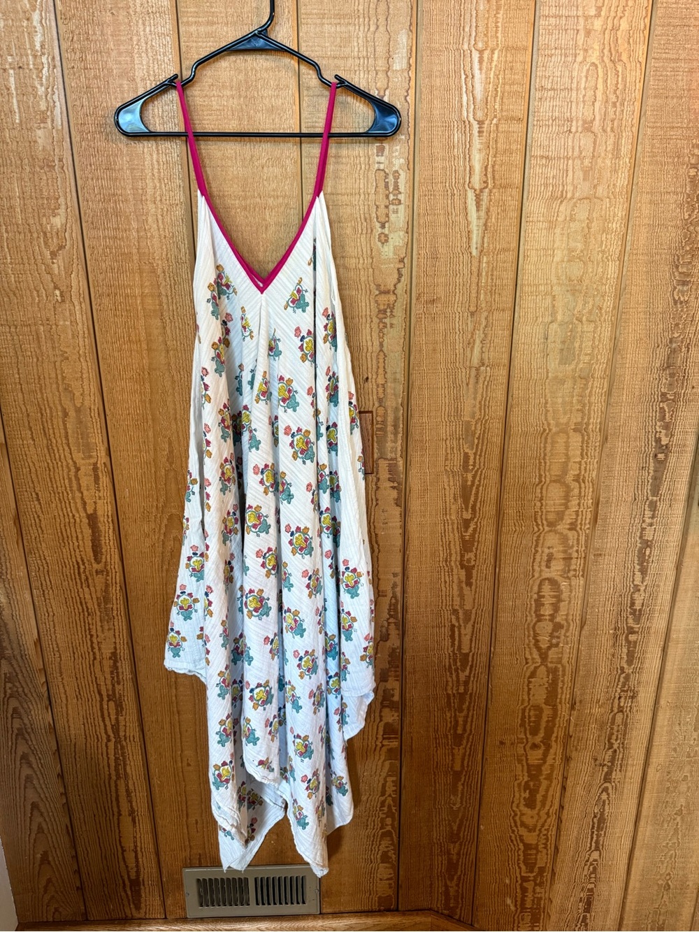 Roberta Roller Rabbit Cream Floral Handkerchief Hem Slip Dress with Pink Trim